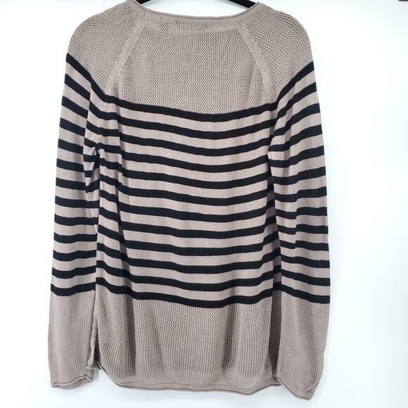 525america Classic Raglan Beige and Black Stripe Loose Knit Semi Sheer Sweater S - Picture 9 of 11